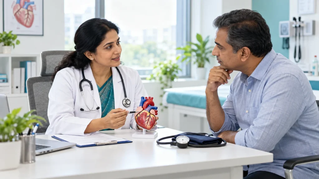 Doctor discussing heart health with a man over 40